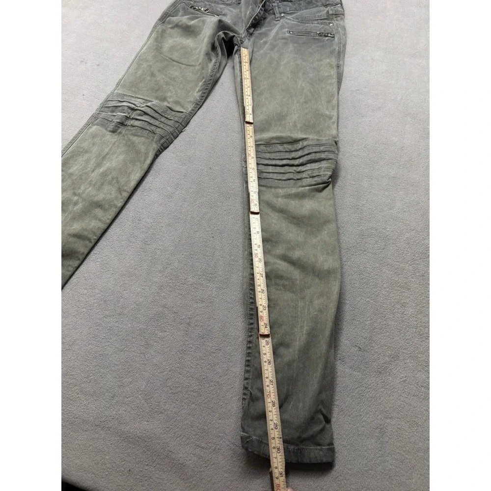 Robins Jean Mens Moto Biker Slim Pants Faded Olive Green Zipper Ribbed Knee 29